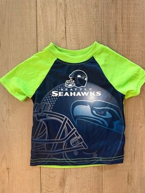 NFL Kids Neon Green and Navy Seahawks Rashguard